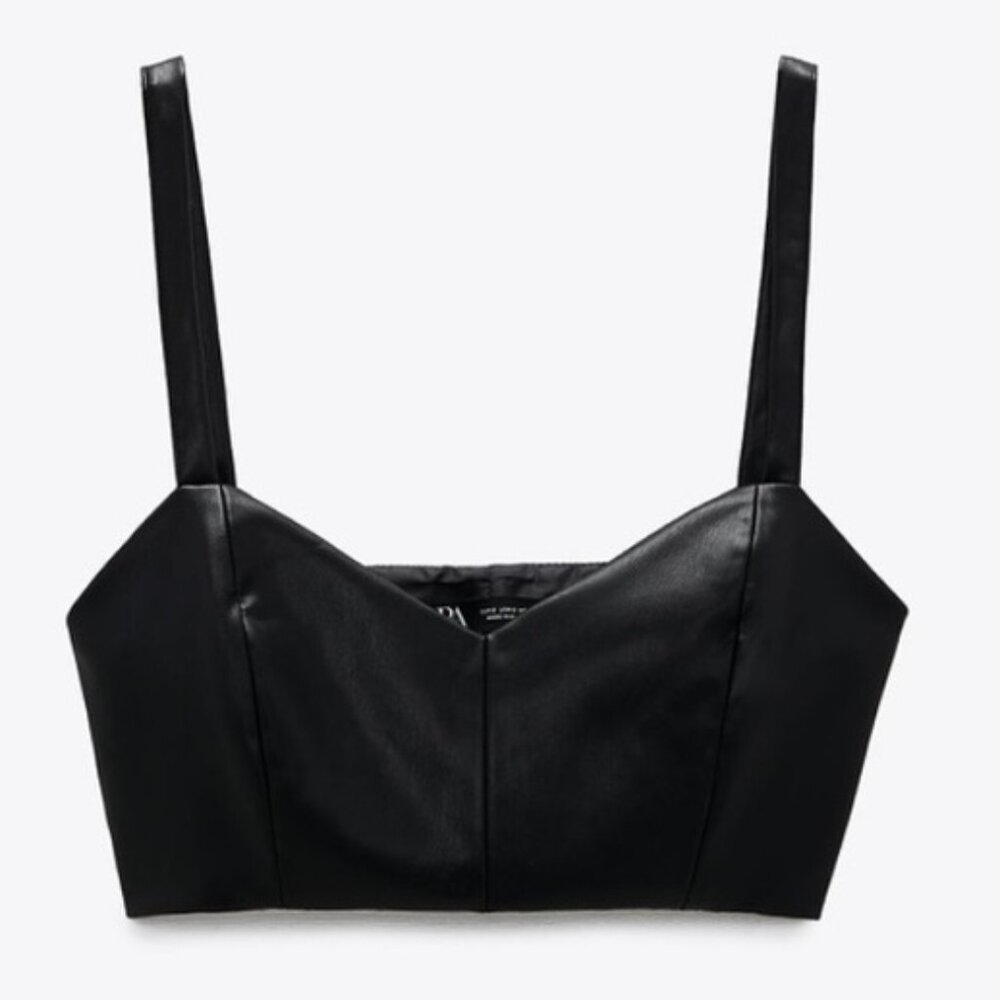 Zara Faux Leather Cropped Bra Top
